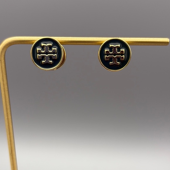 Tory Burch Gold Tone, Emerald Green Enamel and Crystal Double sided hoops - Picture 2 of 5